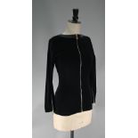 Chanel - A black velvet fitted evening top with Chanel motif zip fastening to length of back and