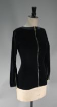 Chanel - A black velvet fitted evening top with Chanel motif zip fastening to length of back and