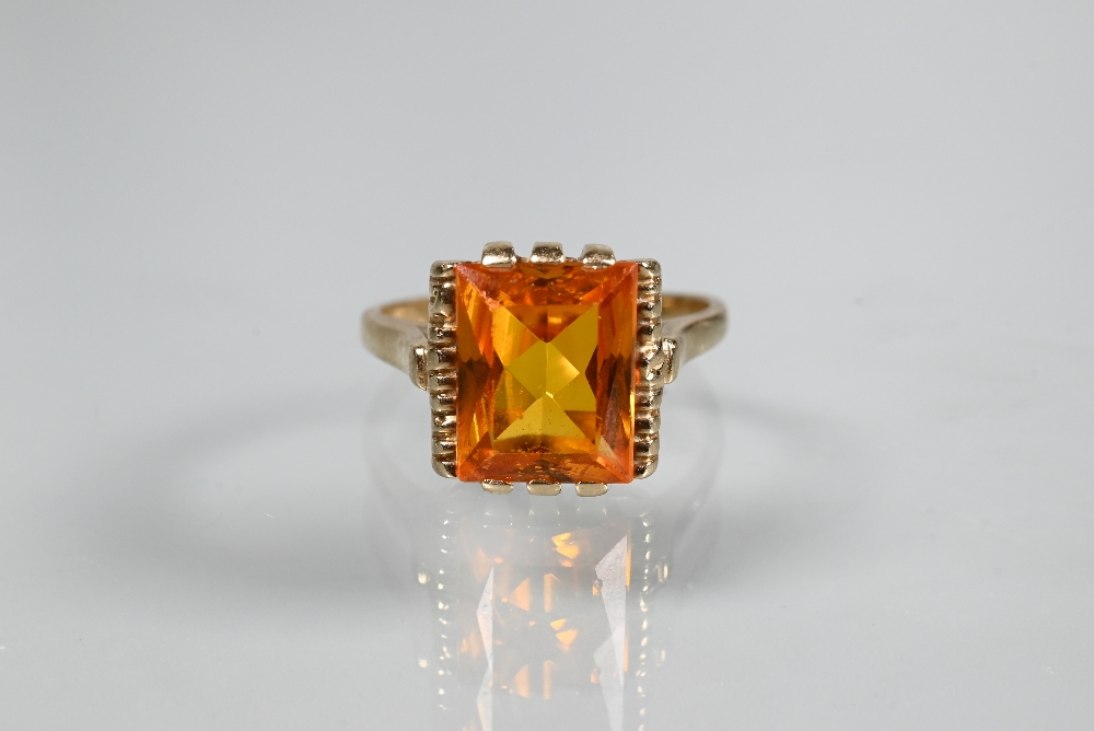 Two rings - rectangular citrine set yellow metal stamped 10k, size L and a Victorian turquoise - Image 3 of 6