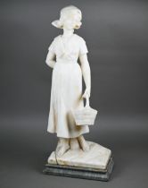 A late 19th century Continental alabaster figure of a country girl with basket (unsigned), 50 cm