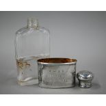 A late Victorian cut glass hip flask with silver screw top and detachable beaker, W&G Neal, London