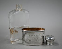 A late Victorian cut glass hip flask with silver screw top and detachable beaker, W&G Neal, London