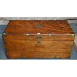 A Victorian brass bound camphorwood campaign trunk, with folding carrying handles to sides, the