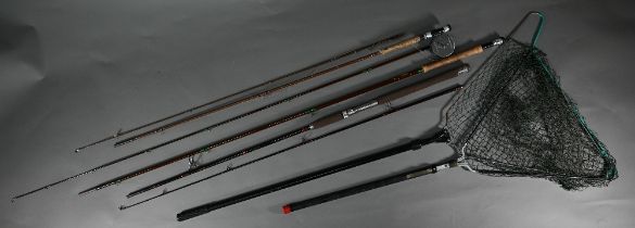 A vintage split-cane fly fishing rod to/w three other rods, three fly reels - Sharpes 'The