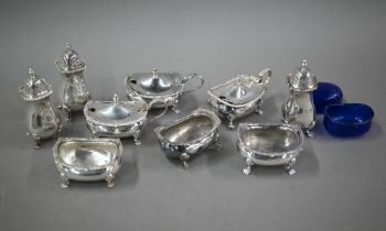 A nine-piece silver condiment set, Mappin & Webb, Birmingham 1975-78, 18.7oz