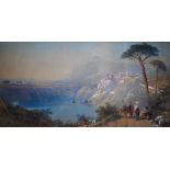 T L Rowbotham (1823-1875) - 'Italian lakescene with peasants', watercolour, signed and