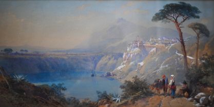 T L Rowbotham (1823-1875) - 'Italian lakescene with peasants', watercolour, signed and