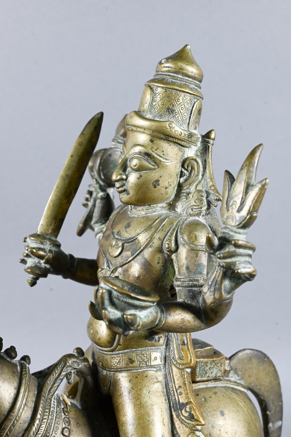 An Indian brass figure of Khandoba (manifestation of Shiva) on the back of his horse, the four-armed - Image 10 of 10