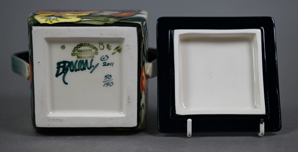 A boxed Moorcroft 'Tangerine Pansy' two-handled box and cover, ltd ed 50/150, by Emma Bossons, 14. - Image 6 of 6