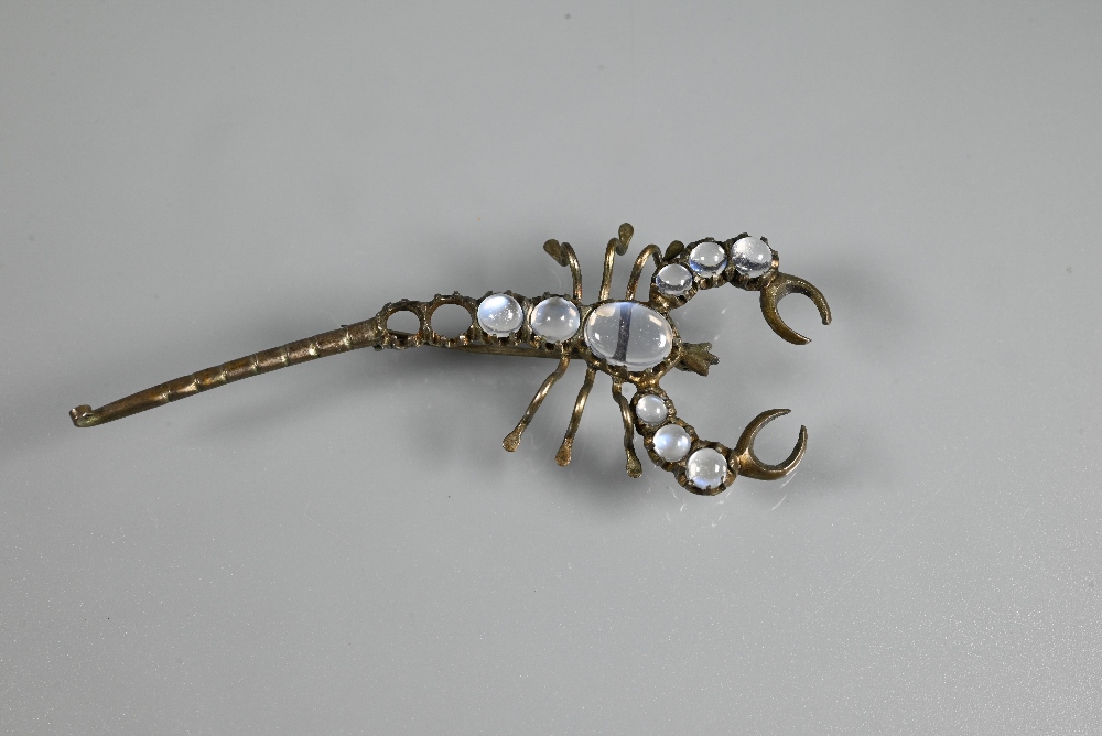 A pair of brooches in the form of moonstone-set scorpions, each with graduated cabochon moonstones - Image 3 of 5