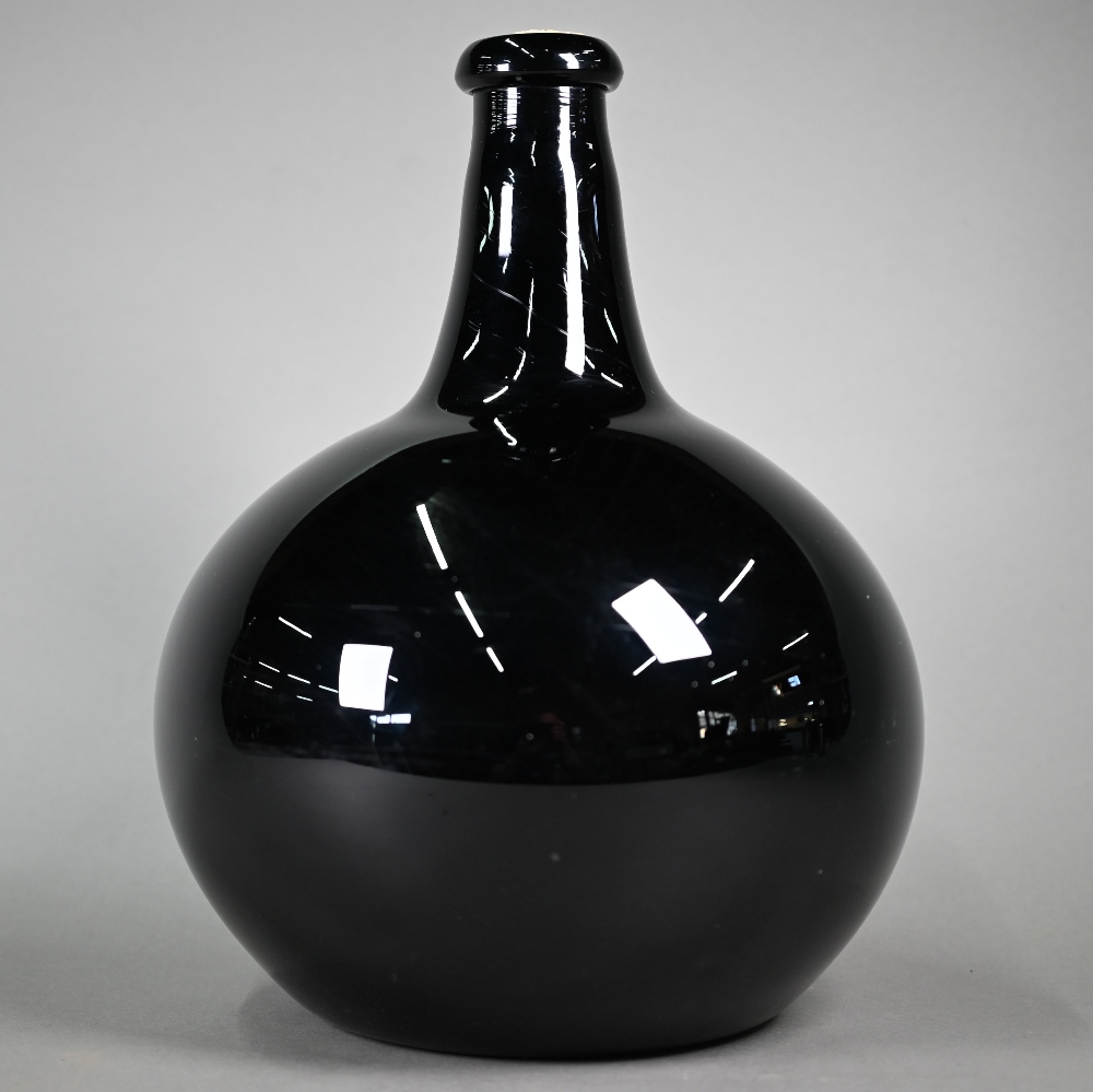 A large antique amethyst glass globular bottle of onion form, with slender tapering neck, 33 cm high - Image 2 of 4