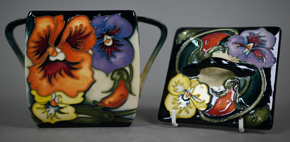 A boxed Moorcroft 'Tangerine Pansy' two-handled box and cover, ltd ed 50/150, by Emma Bossons, 14. - Image 4 of 6