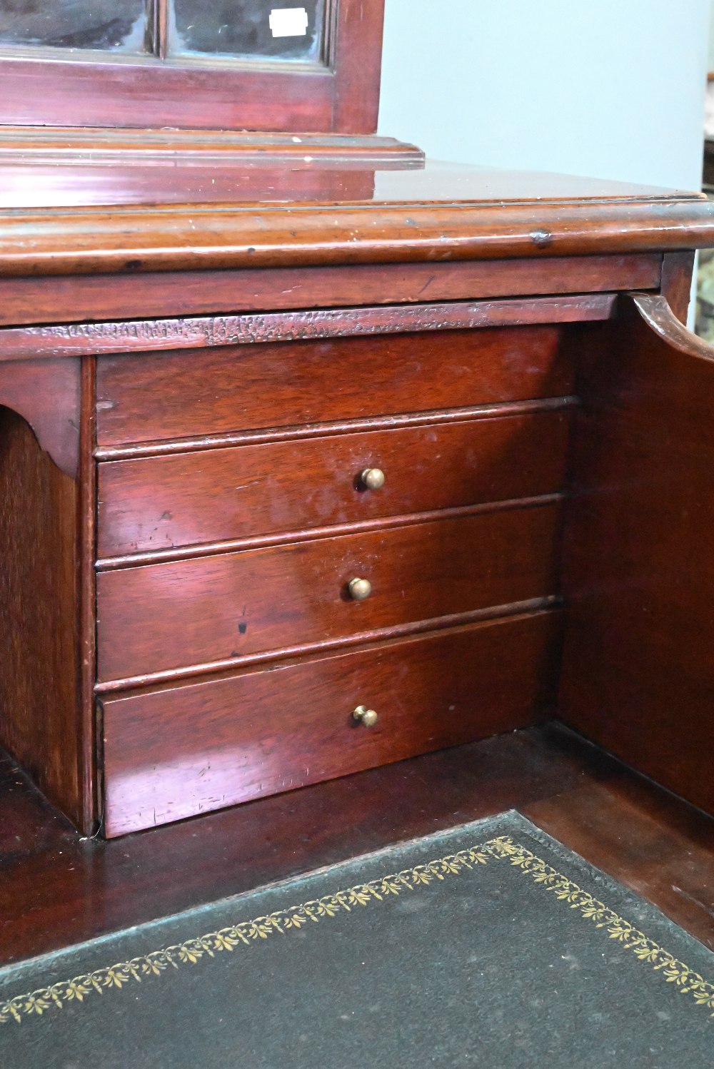 A George III mahogany secretaire bookcase, the dentil moulded cornice over a pair of astragal glazed - Image 6 of 8