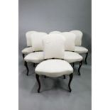 A set of six traditional French walnut framed upholstered dining side chairs, with linen covers