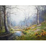 Edward H Thompson (1879-1949) - 'Springtime in the woods, Windermere', watercolour, signed, 22.5 x