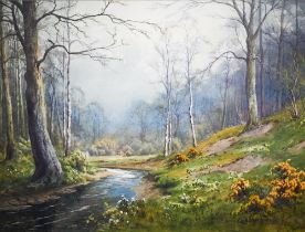 Edward H Thompson (1879-1949) - 'Springtime in the woods, Windermere', watercolour, signed, 22.5 x