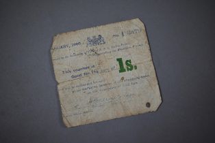 A Mafeking one shilling note no. 2879 issued January 1900, in worn condition