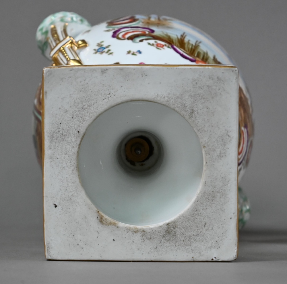 A pair of 19th century French porcelain vases, the domed covers with fir-cone finials, the twin - Image 9 of 10