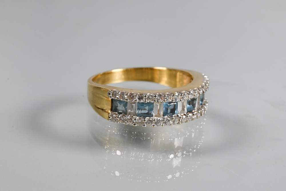A diamond and blue topaz suite comprising half-hinged bangle with alternate channel-set diamonds and - Image 5 of 8