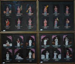 A set of twenty-four Indian paintings on mica, depicting servants and musicians, mounted in four