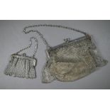 A silver mesh evening bag with chamois leather lining, Chester import 1915, to/w a similar ep coin-