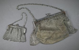 A silver mesh evening bag with chamois leather lining, Chester import 1915, to/w a similar ep coin-