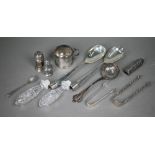 A pair of Asprey silver salad servers (glass handles detached), London 1924, to/w a sifter ladle,