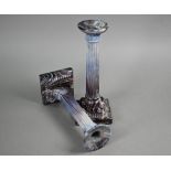 A pair of Victorian Sowerby slag glass classical column candlesticks 23 cm high to/w a set of