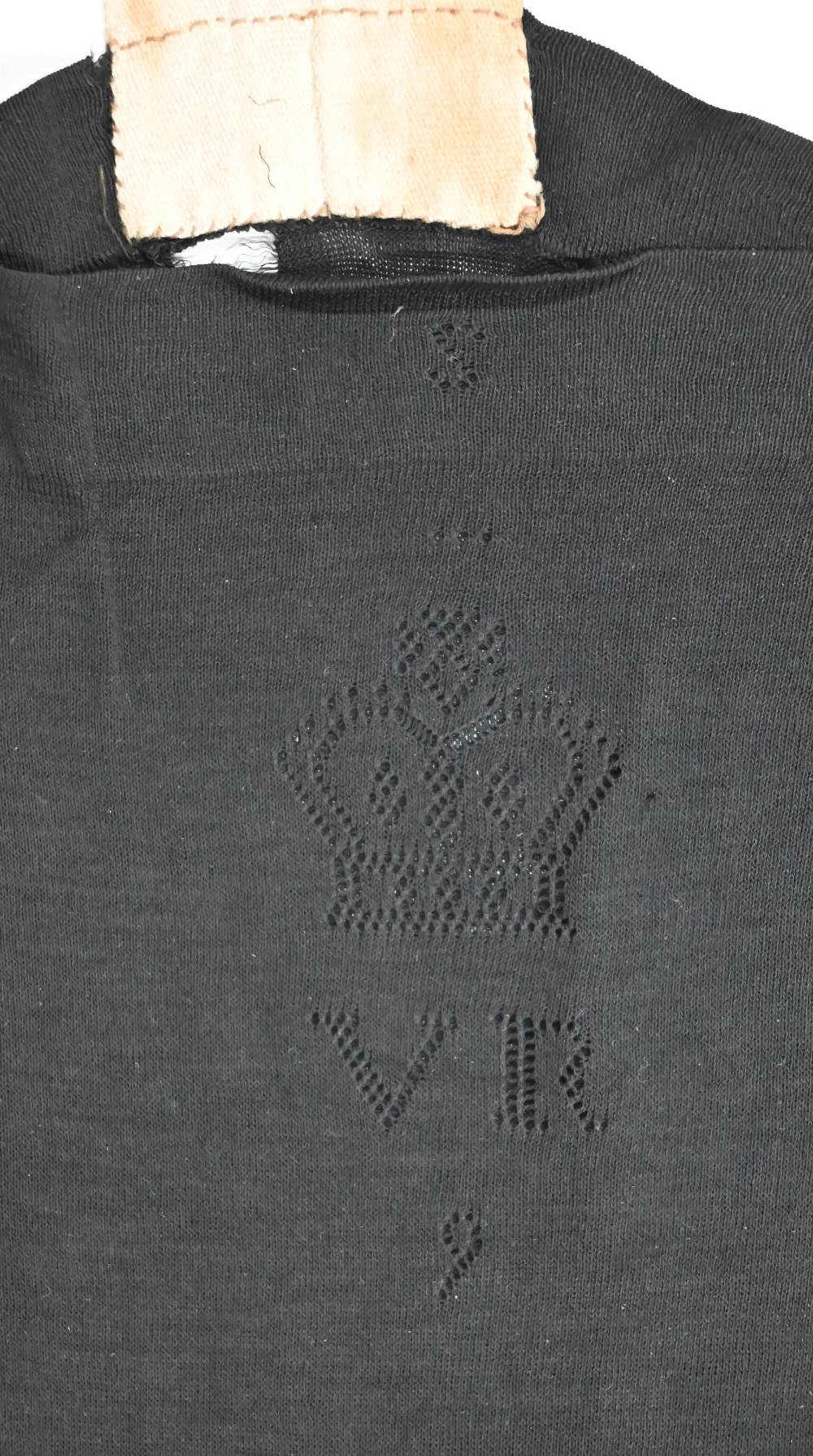 A pair of black silk stockings, the property of Queen Victoria, with drawn thread crowned 'VR' - Image 7 of 8