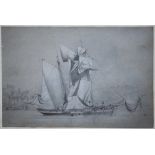 Calvert Richard Jones (1804-1877) - Sketch of tall ship, pencil, dated Aug 2 1824, 27 x 17.5 cm