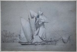 Calvert Richard Jones (1804-1877) - Sketch of tall ship, pencil, dated Aug 2 1824, 27 x 17.5 cm