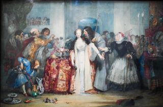 F P Stephanoff (1790-1860) - The marriage banquet, watercolour, signed, 30 x 46 cm