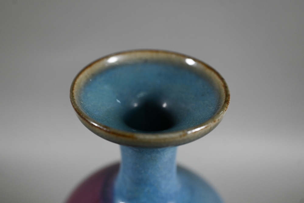 A Chinese Jun Yao style baluster vase evenly covered with a crackled turquoise glaze with large - Image 5 of 8