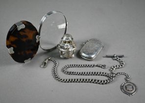 A Victorian silver double Albert watch chain with fob medallion, Birmingham 1897 and an Edwardian