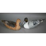 Two 20th century painted wood duck decoys, inscribed 'By Stiles '76', 43/38 cm (one with