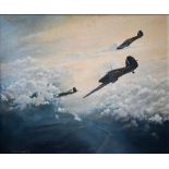 John D Jones - 'No Escape, Hurricanes 213 Squadron', oil on board, signed and dated '78 lower