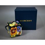 A boxed Moorcroft 'Tangerine Pansy' two-handled box and cover, ltd ed 50/150, by Emma Bossons, 14.