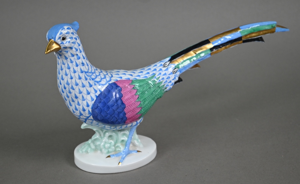 A Herend (Hungary) porcelain pheasant, painted with blue scale, 17 x 32 cm - Image 2 of 6