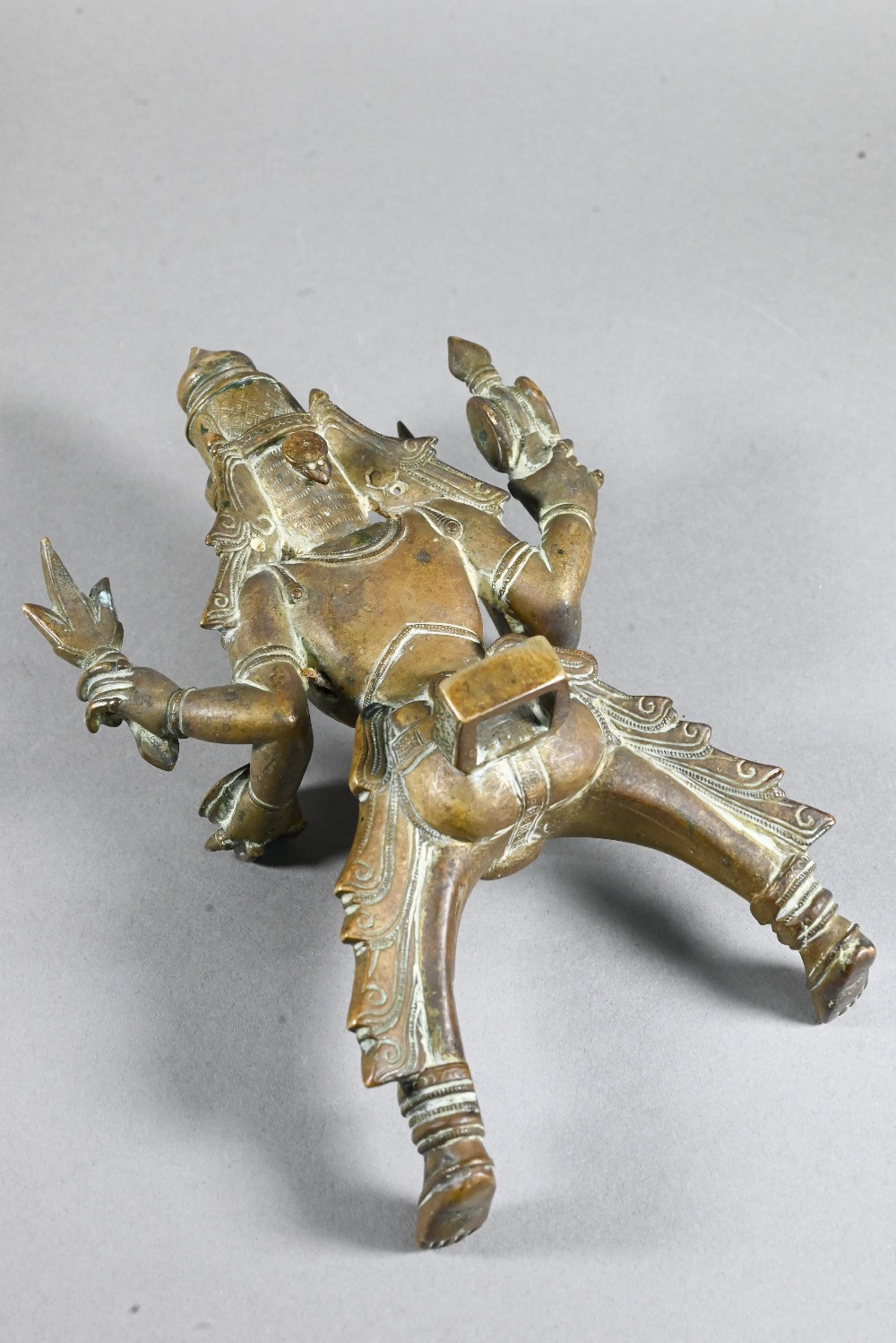 An Indian brass figure of Khandoba (manifestation of Shiva) on the back of his horse, the four-armed - Image 9 of 10