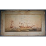 19th century English school - Frigate in full sail, possibly Amazon or Diana, watercolour, 23 x 49