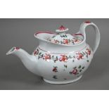 A Regency New Hall china floral-painted teapot, pattern no 748, 26 cm long