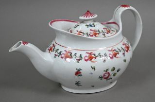 A Regency New Hall china floral-painted teapot, pattern no 748, 26 cm long