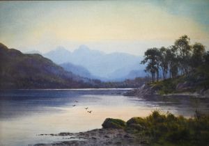 Edward H Thompson (1879-1949) - 'Eventide - Windermere and the Langdale', watercolour, signed, 15