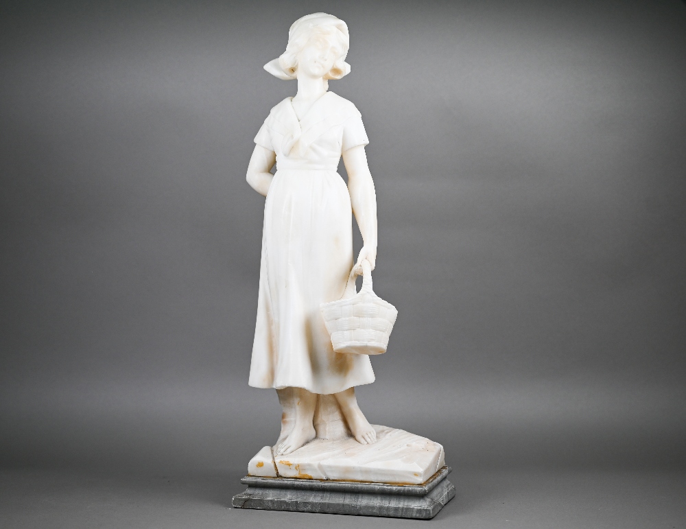 A late 19th century Continental alabaster figure of a country girl with basket (unsigned), 50 cm - Image 2 of 7