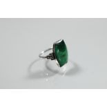 An Art Deco style silver, malachite and cubic zirconia set cocktail ring, size P