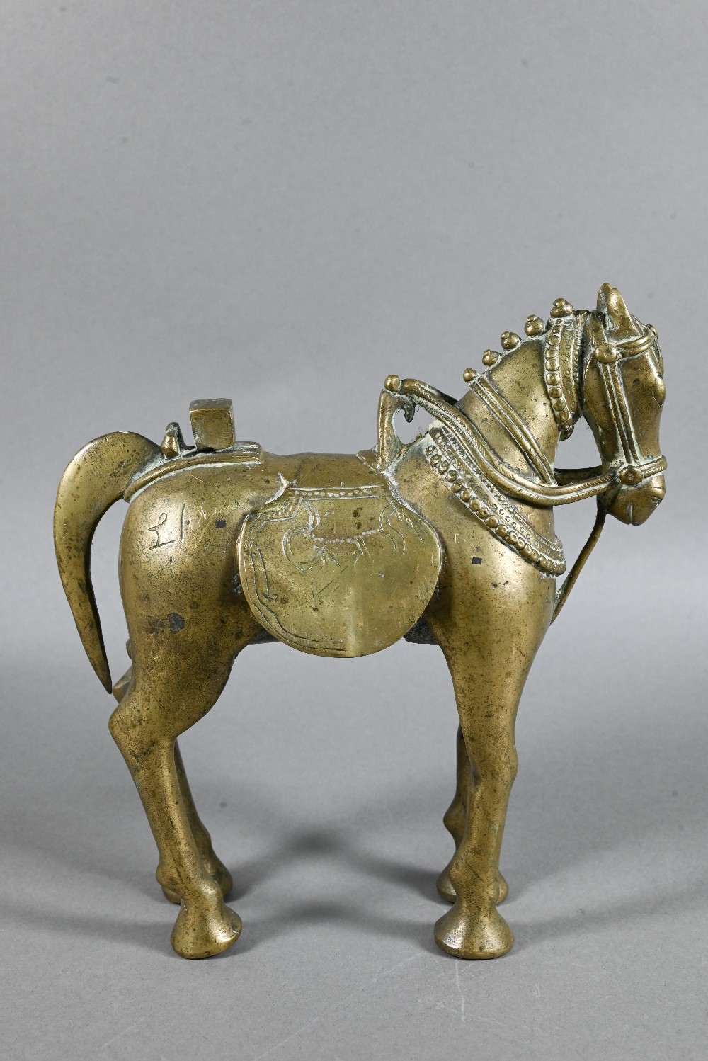 An Indian brass figure of Khandoba (manifestation of Shiva) on the back of his horse, the four-armed - Image 6 of 10