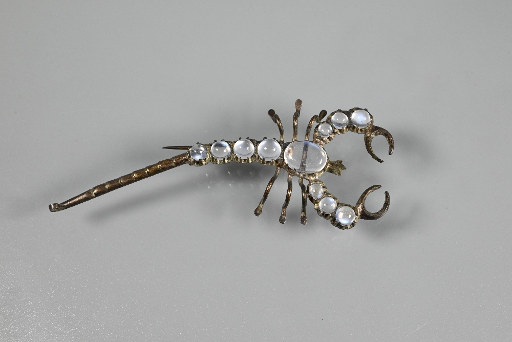 A pair of brooches in the form of moonstone-set scorpions, each with graduated cabochon moonstones - Image 4 of 5