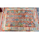 A contemporary Anatolian Kilim, multi-coloured geometric design, 289 cm x 204 cm