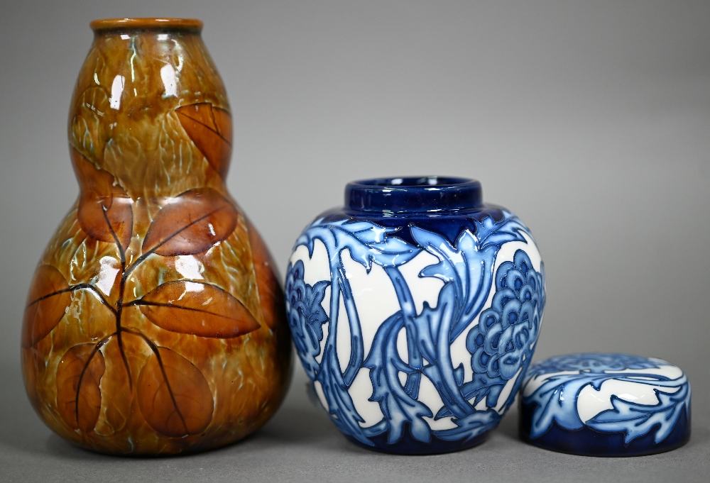 A Moorcroft Kelmscott Artichoke ginger jar and cover, 11 cm, to/w a Royal Doulton stoneware Autumn - Image 3 of 5