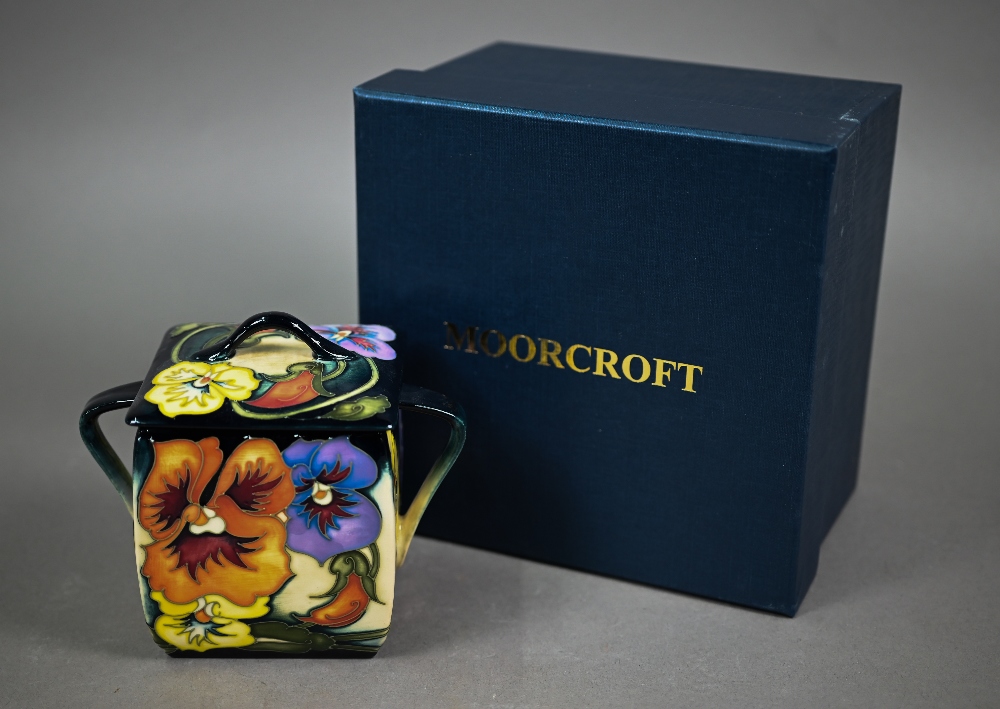A boxed Moorcroft 'Tangerine Pansy' two-handled box and cover, ltd ed 50/150, by Emma Bossons, 14. - Image 2 of 6
